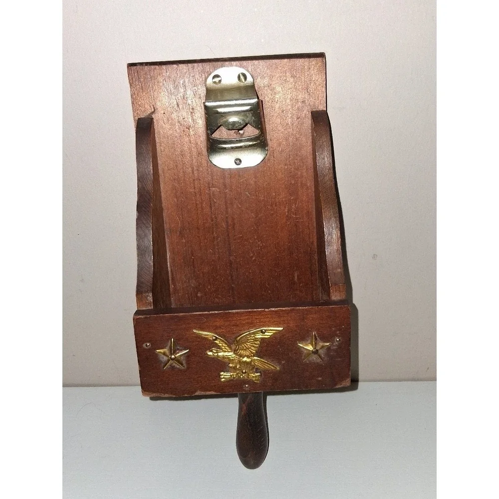 Vintage Japan Wooden Wall Mount Bottle Opener Eagle Patriotic Bar Decor 9